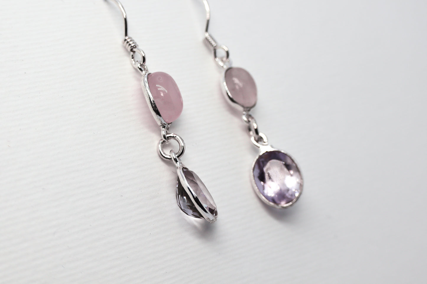 Amethyst and Quartz Rose Sterling Silver Earring