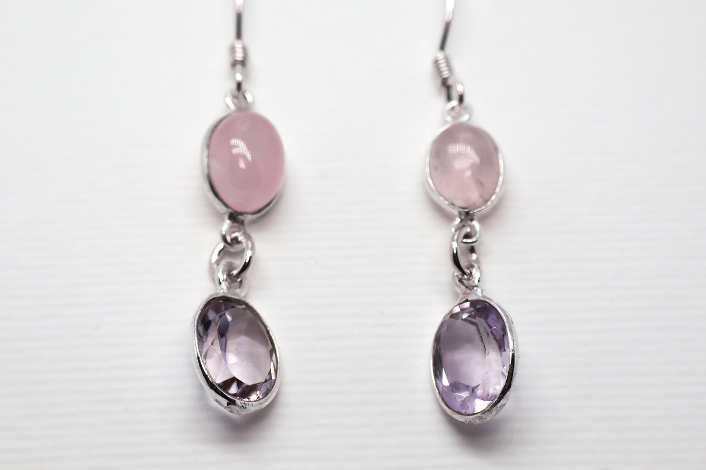 Amethyst and Quartz Rose Sterling Silver Earring