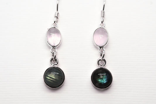 Quartz Rose and Labradorite Sterling Silver Earring