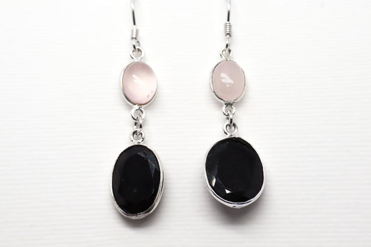 Garnet and Quartz Rose Sterling Silver Earring