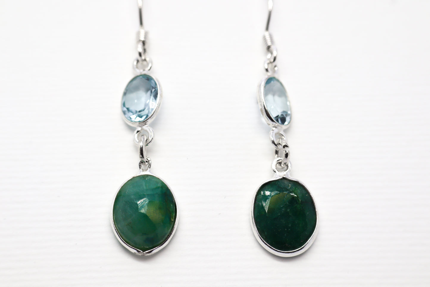 Green Aventurine and Sky Blue Topaz Sterling Silver Earring