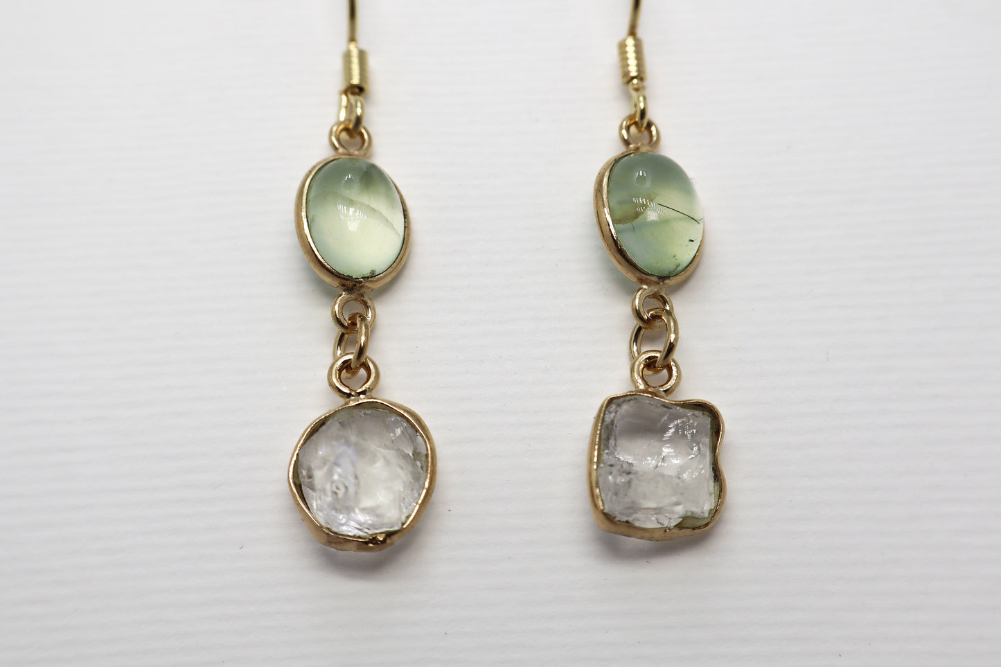 Prehnite and Crystal Quartz Gold Plated Sterling Silver earring