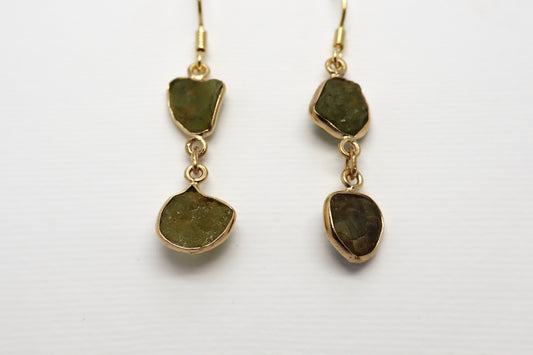 Raw Peridot Gold Plated Sterling Silver earring