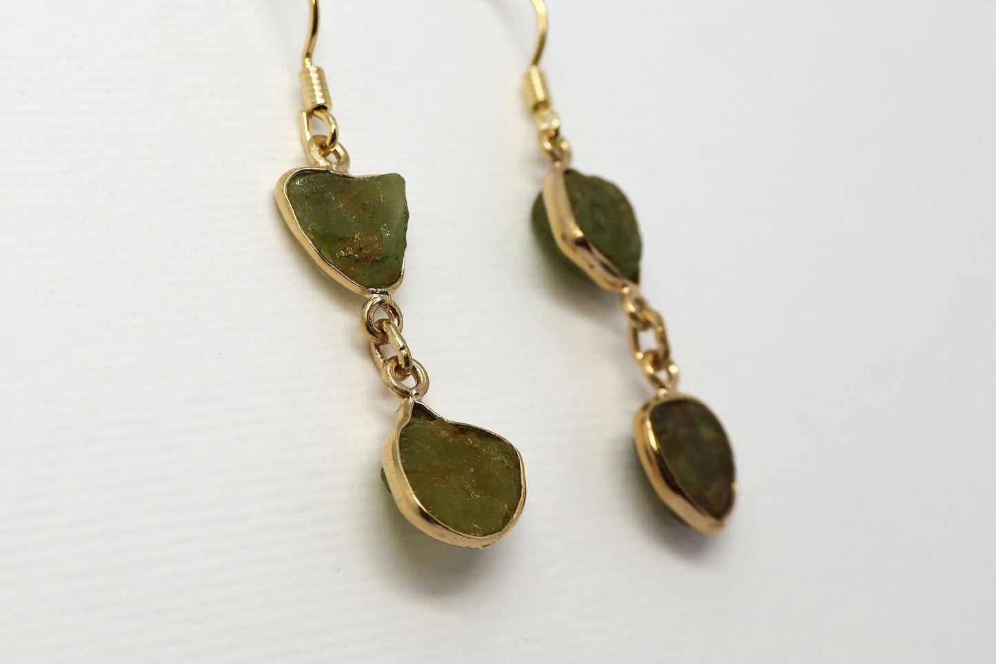 Raw Peridot Gold Plated Sterling Silver earring