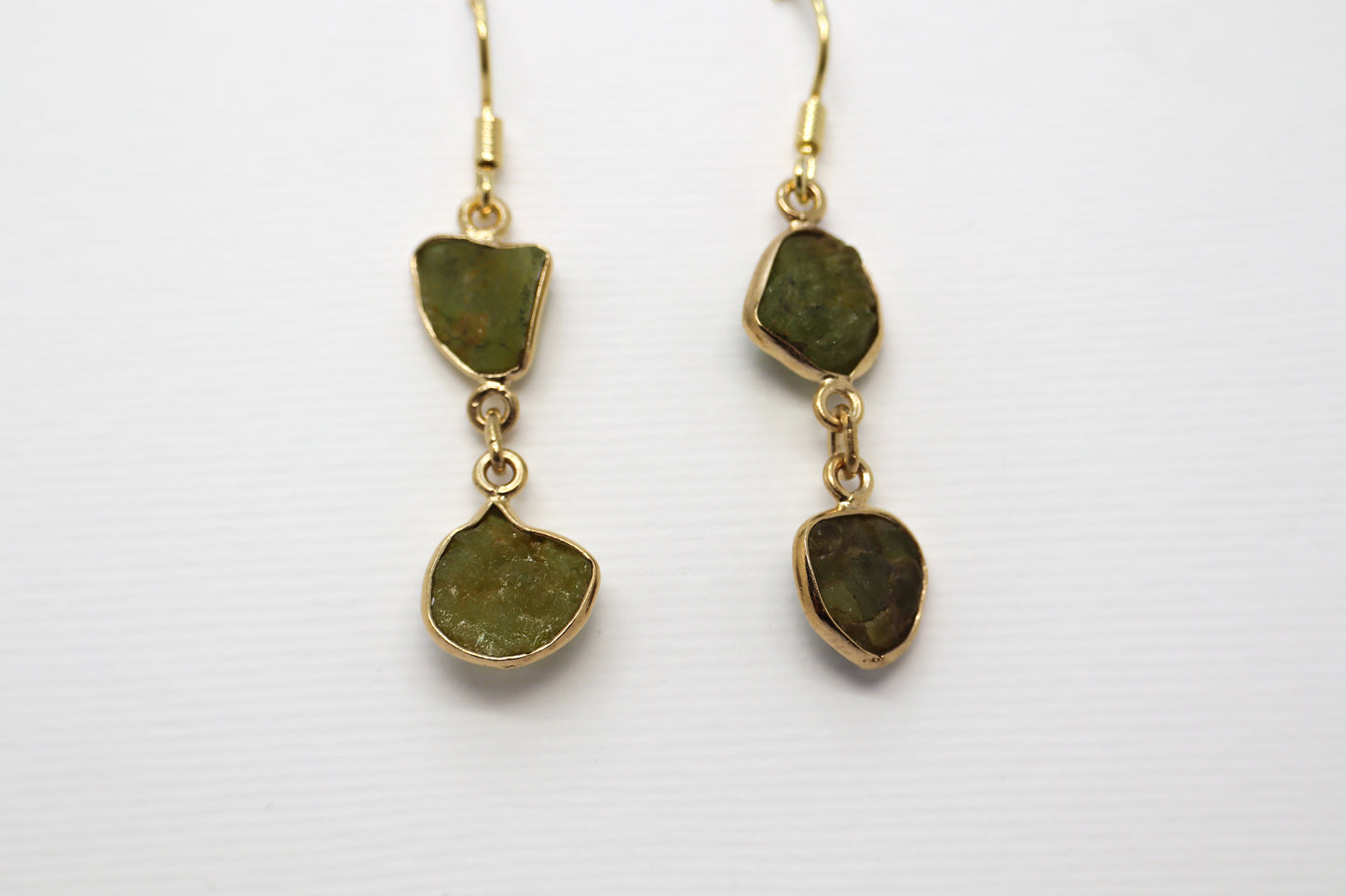 Raw Peridot Gold Plated Sterling Silver earring