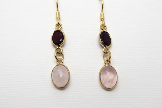 Quartz Rose and Garnet Gold Plated Sterling Silver earring