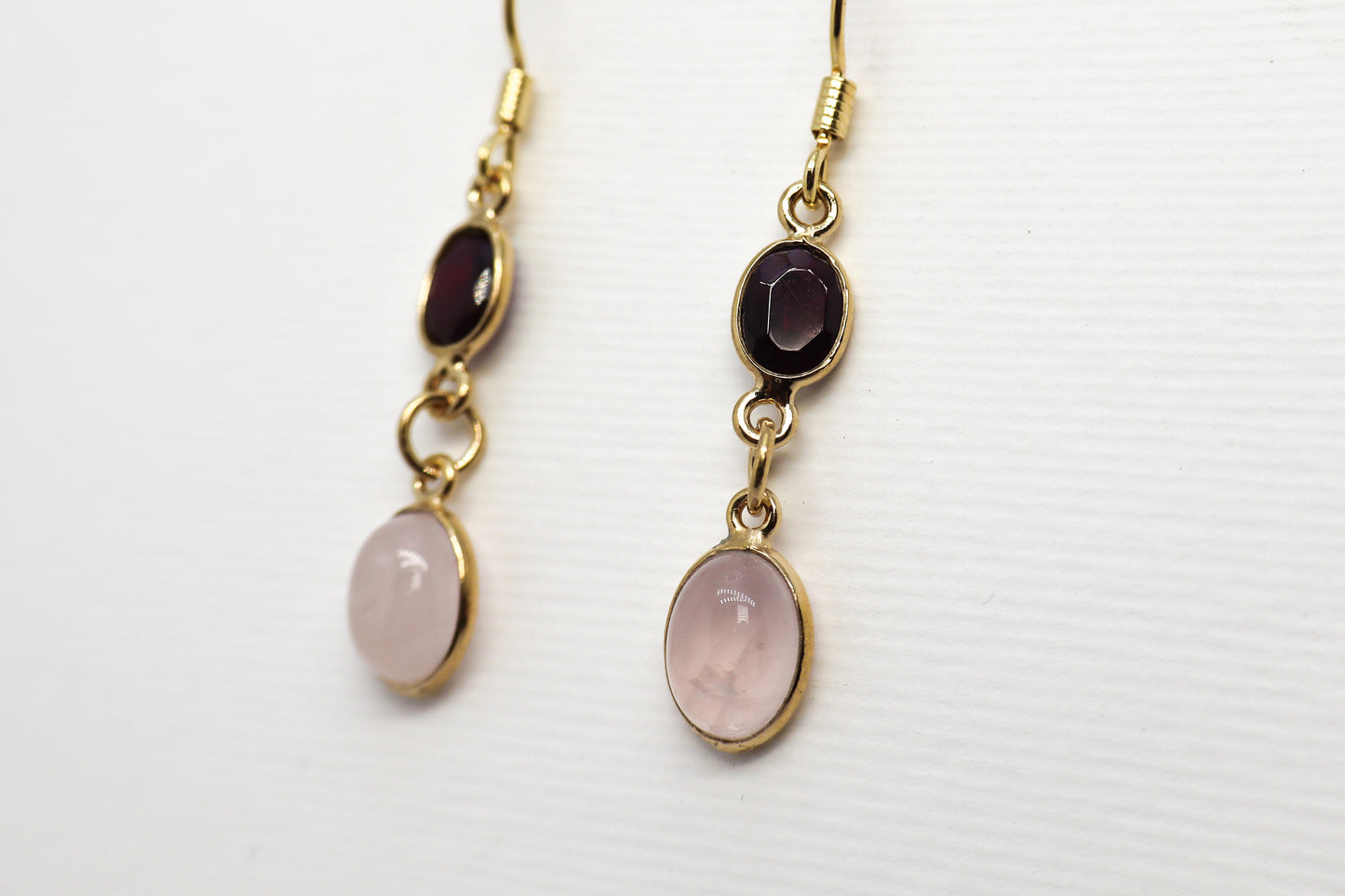 Quartz Rose and Garnet Gold Plated Sterling Silver earring