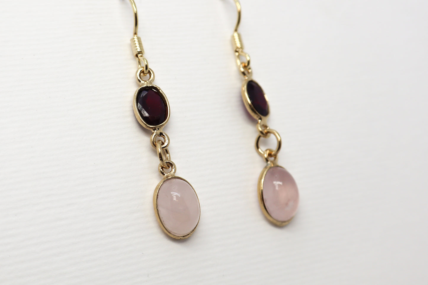 Quartz Rose and Garnet Gold Plated Sterling Silver earring