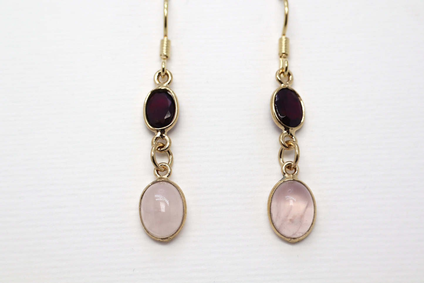 Quartz Rose and Garnet Gold Plated Sterling Silver earring