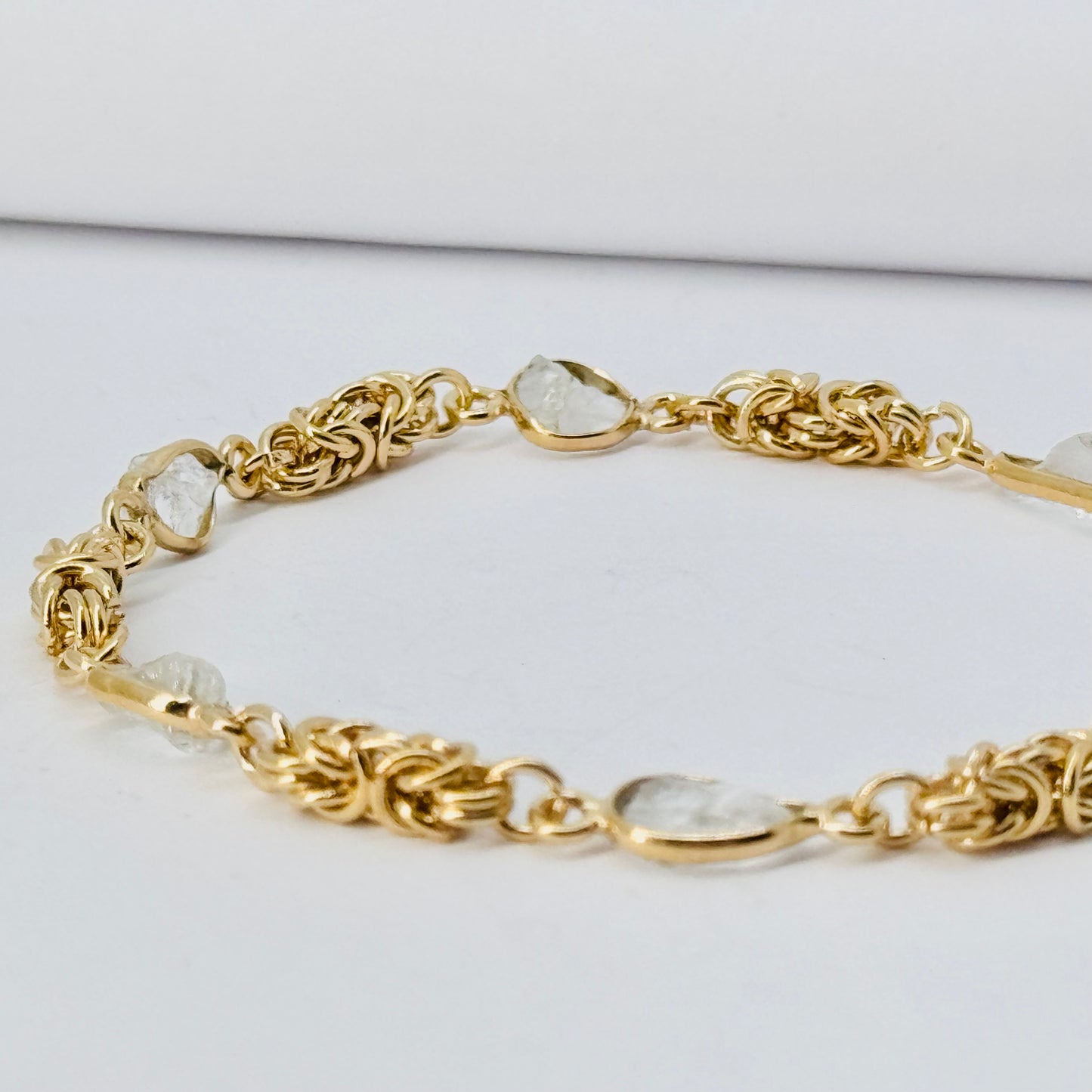 Crystal Quartz Chainmail 24k Gold Plated Sterling Silver Bracelet