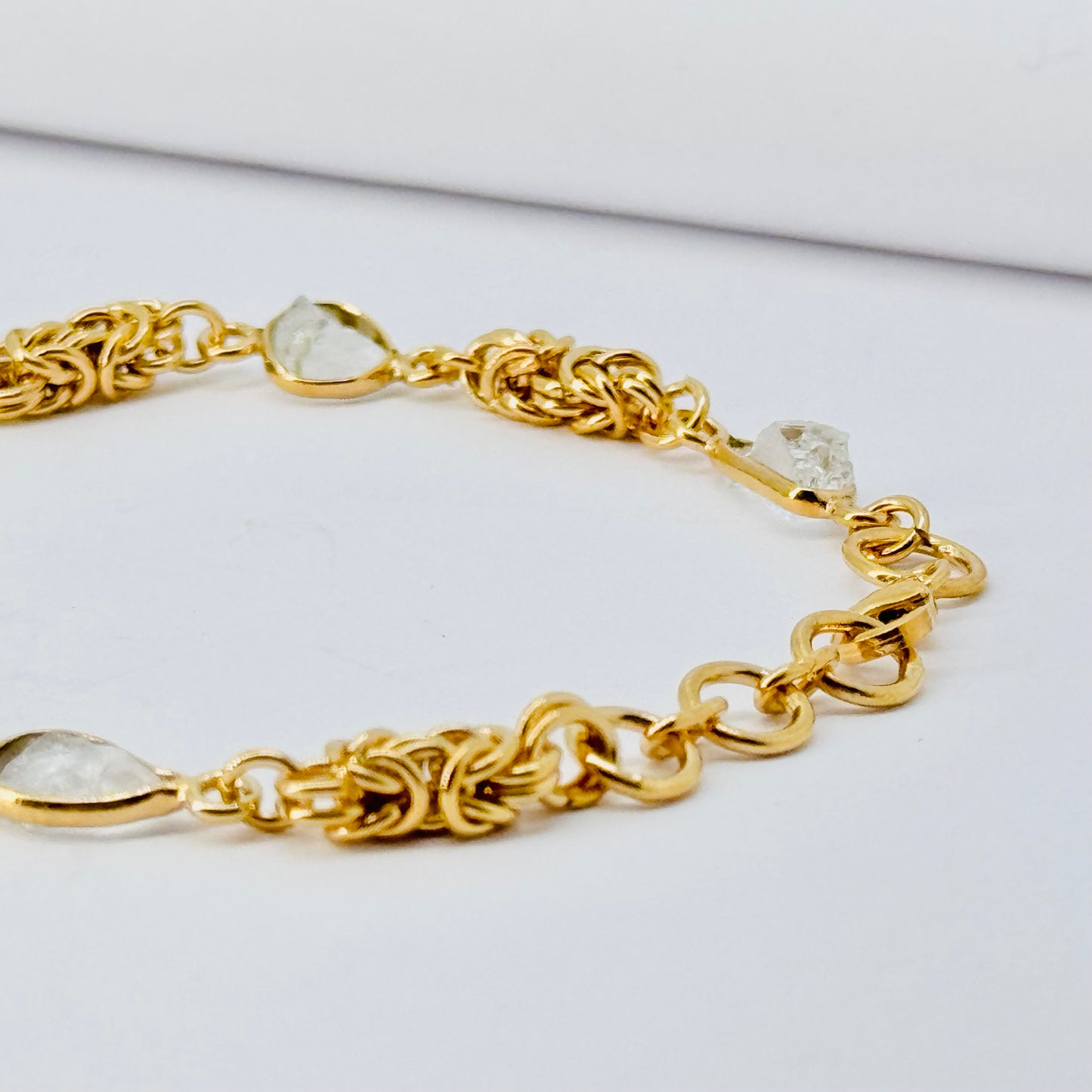 Crystal Quartz Chainmail 24k Gold Plated Sterling Silver Bracelet