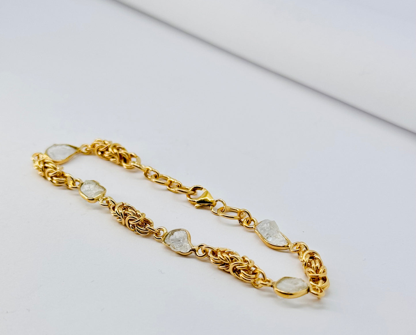 Crystal Quartz Chainmail 24k Gold Plated Sterling Silver Bracelet