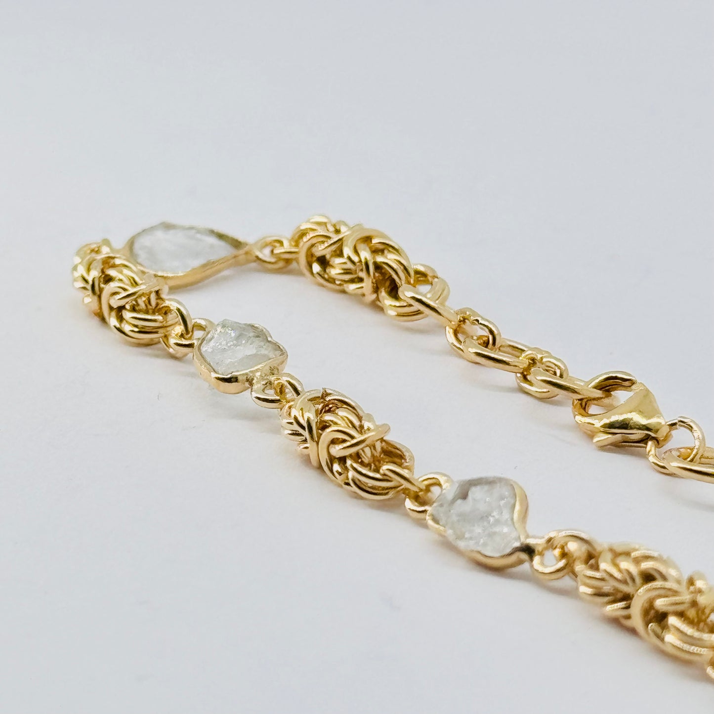 Crystal Quartz Chainmail 24k Gold Plated Sterling Silver Bracelet