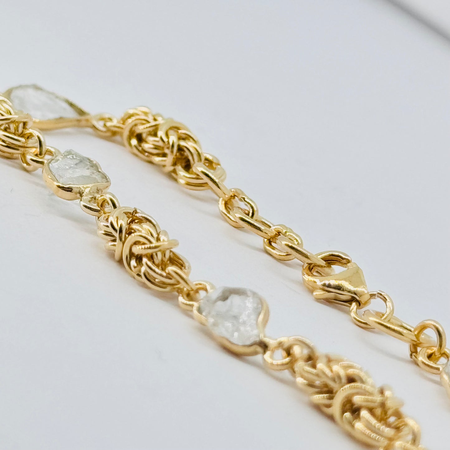 Crystal Quartz Chainmail 24k Gold Plated Sterling Silver Bracelet