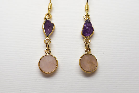 Quartz Rose and Amethyst Gold Plated Sterling Silver earring