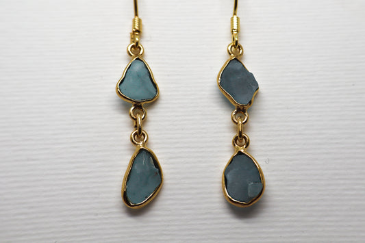 Raw Blue Topaz Gold Plated Sterling Silver earring