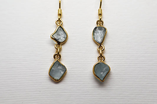 Raw Blue Topaz Gold Plated Sterling Silver earring