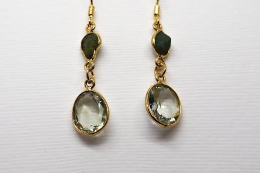 Topaz and Raw Peridot Gold Plated Sterling Silver earring