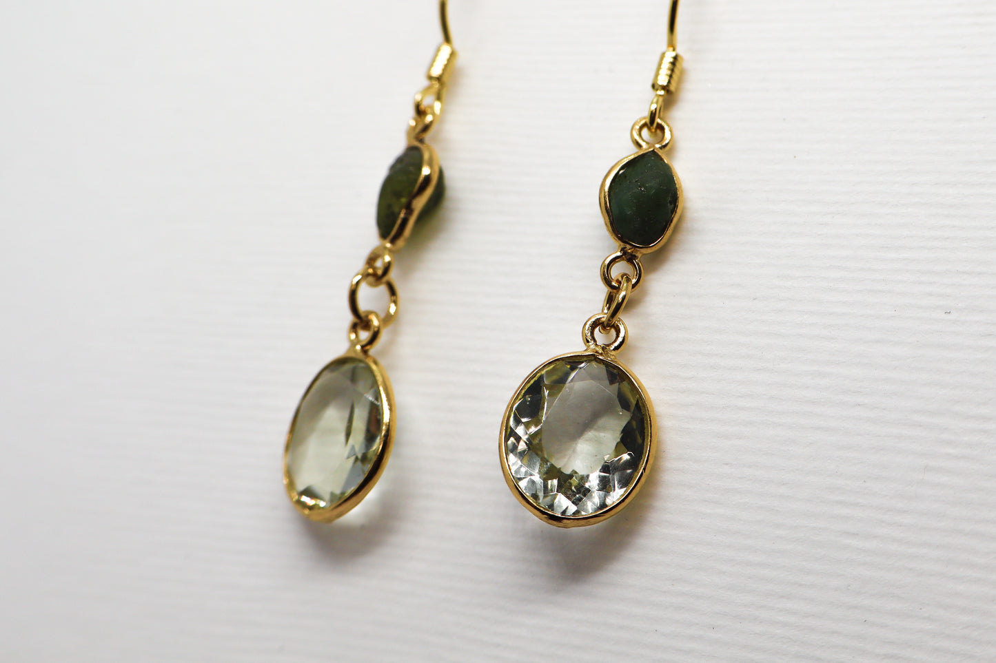 Topaz and Raw Peridot Gold Plated Sterling Silver earring