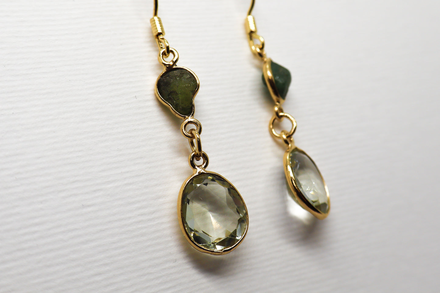 Topaz and Raw Peridot Gold Plated Sterling Silver earring