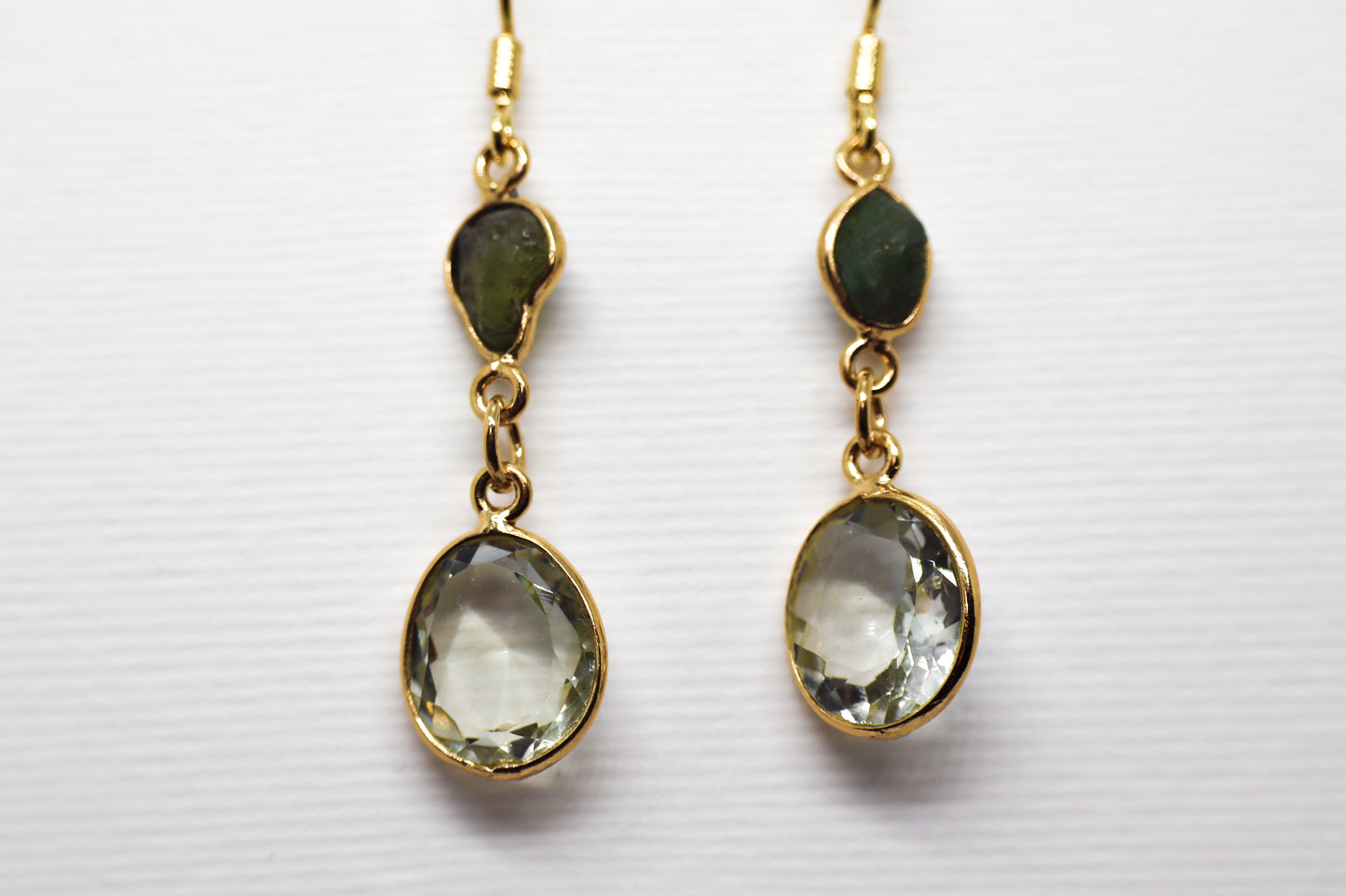 Topaz and Raw Peridot Gold Plated Sterling Silver earring