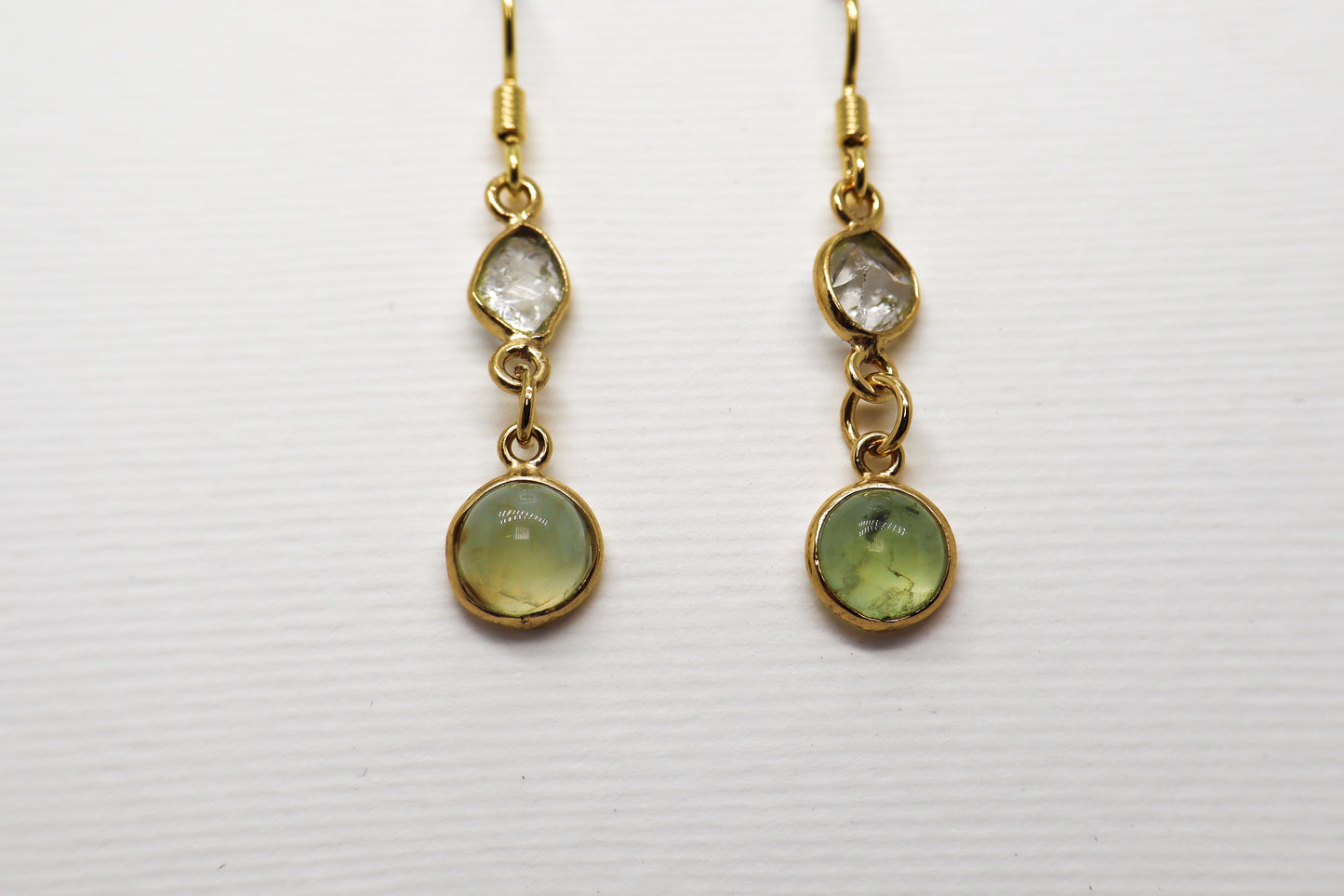 Prehnite Crystal Quartz Gold Plated Sterling Silver earring