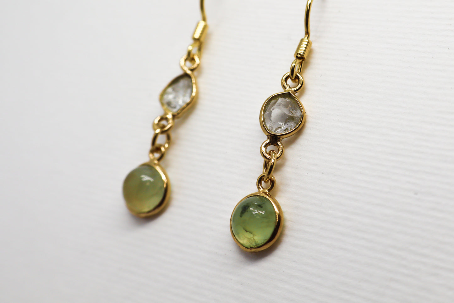 Prehnite Crystal Quartz Gold Plated Sterling Silver earring