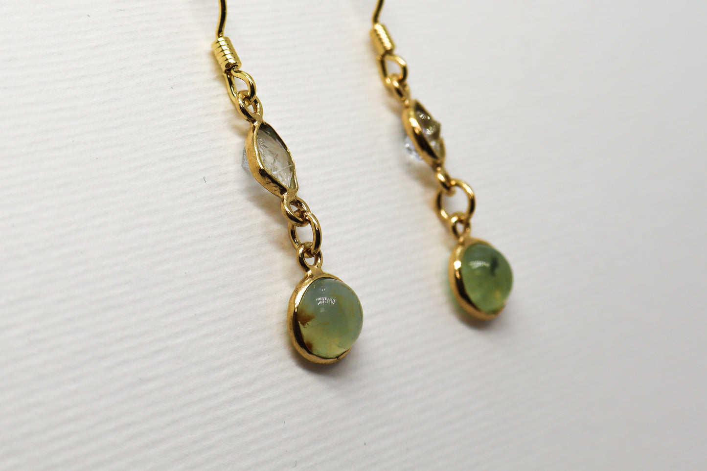 Prehnite Crystal Quartz Gold Plated Sterling Silver earring