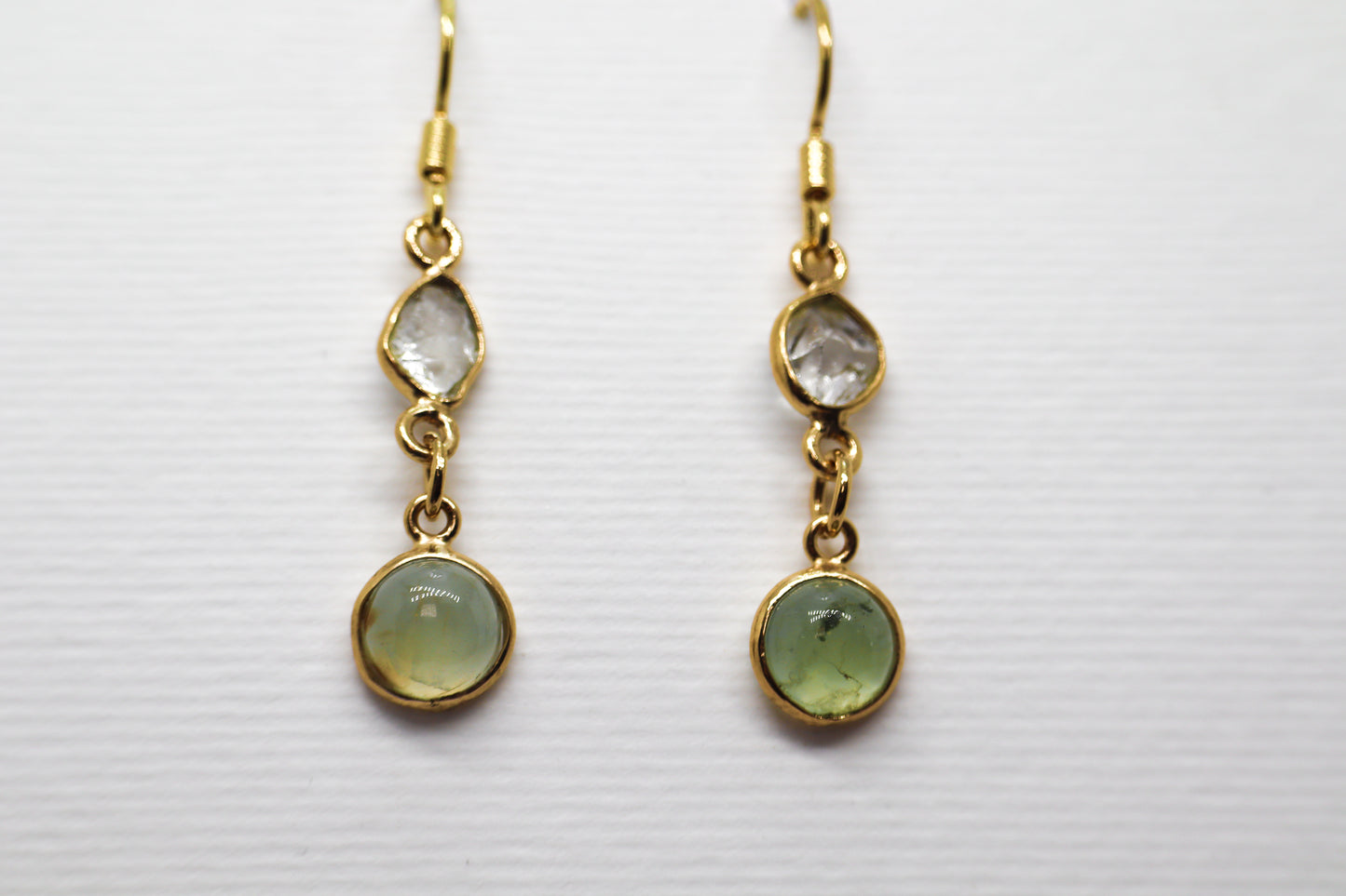 Prehnite Crystal Quartz Gold Plated Sterling Silver earring