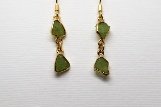 Raw Peridot Gold Plated Sterling Silver earring