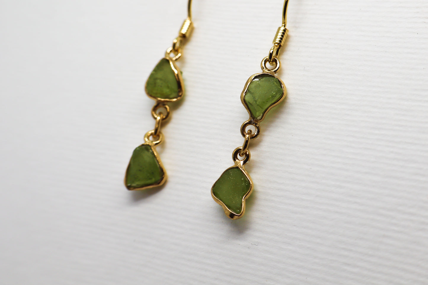 Raw Peridot Gold Plated Sterling Silver earring