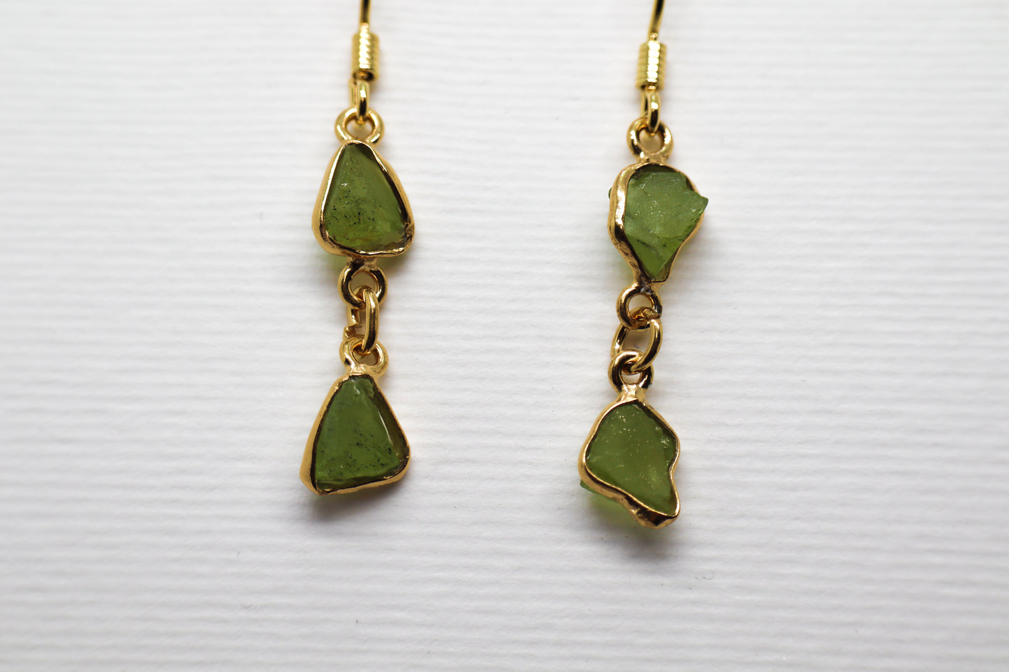 Raw Peridot Gold Plated Sterling Silver earring