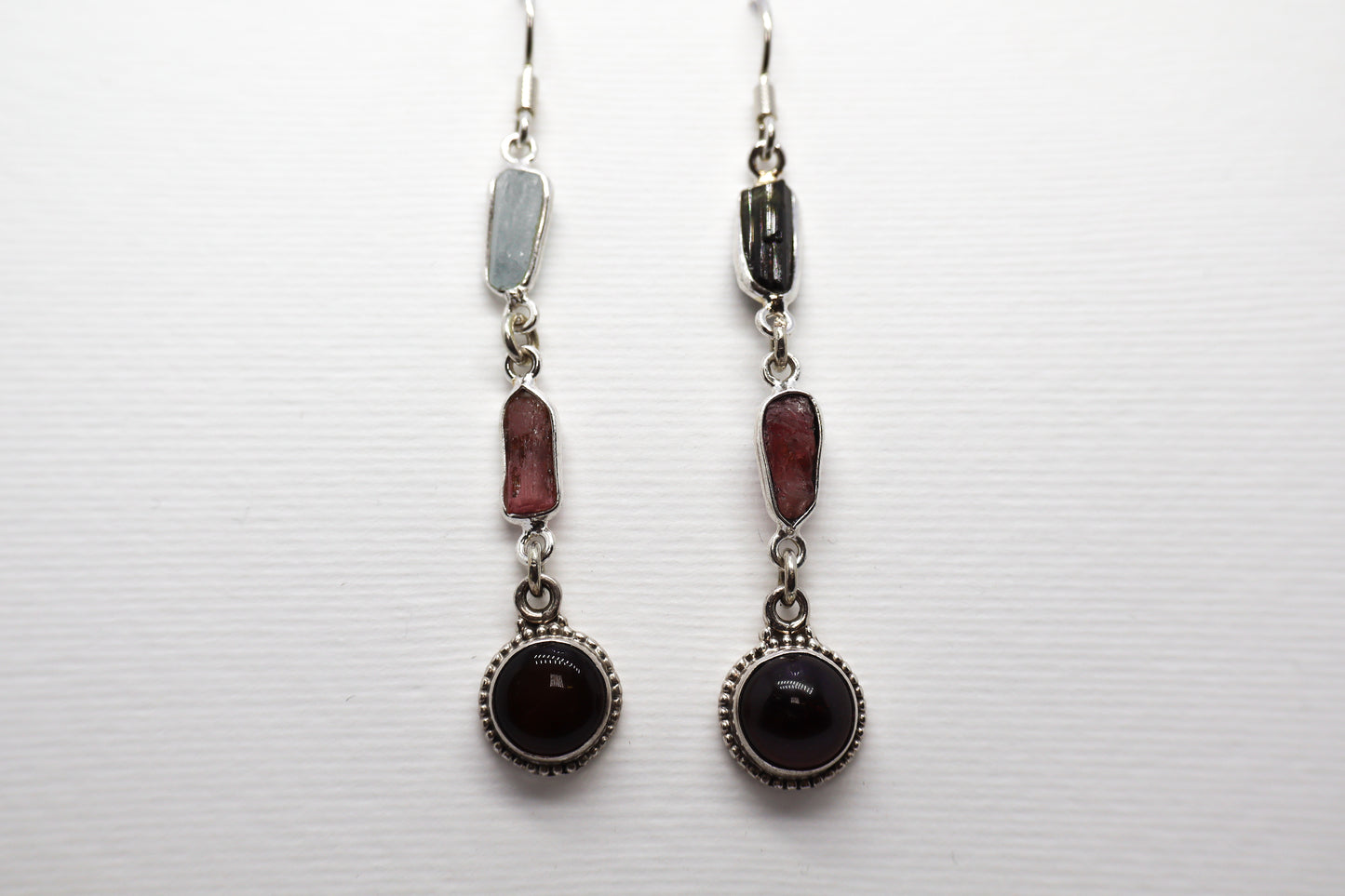 Garnet and Raw Blue Topaz Sterling Silver earring