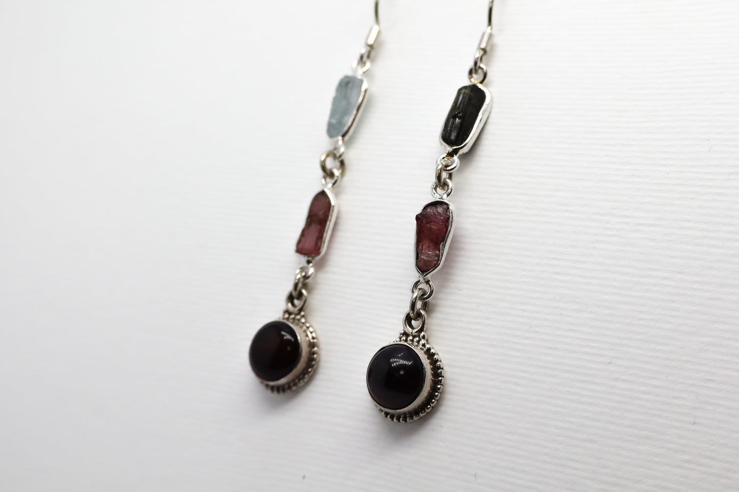 Garnet and Raw Blue Topaz Sterling Silver earring