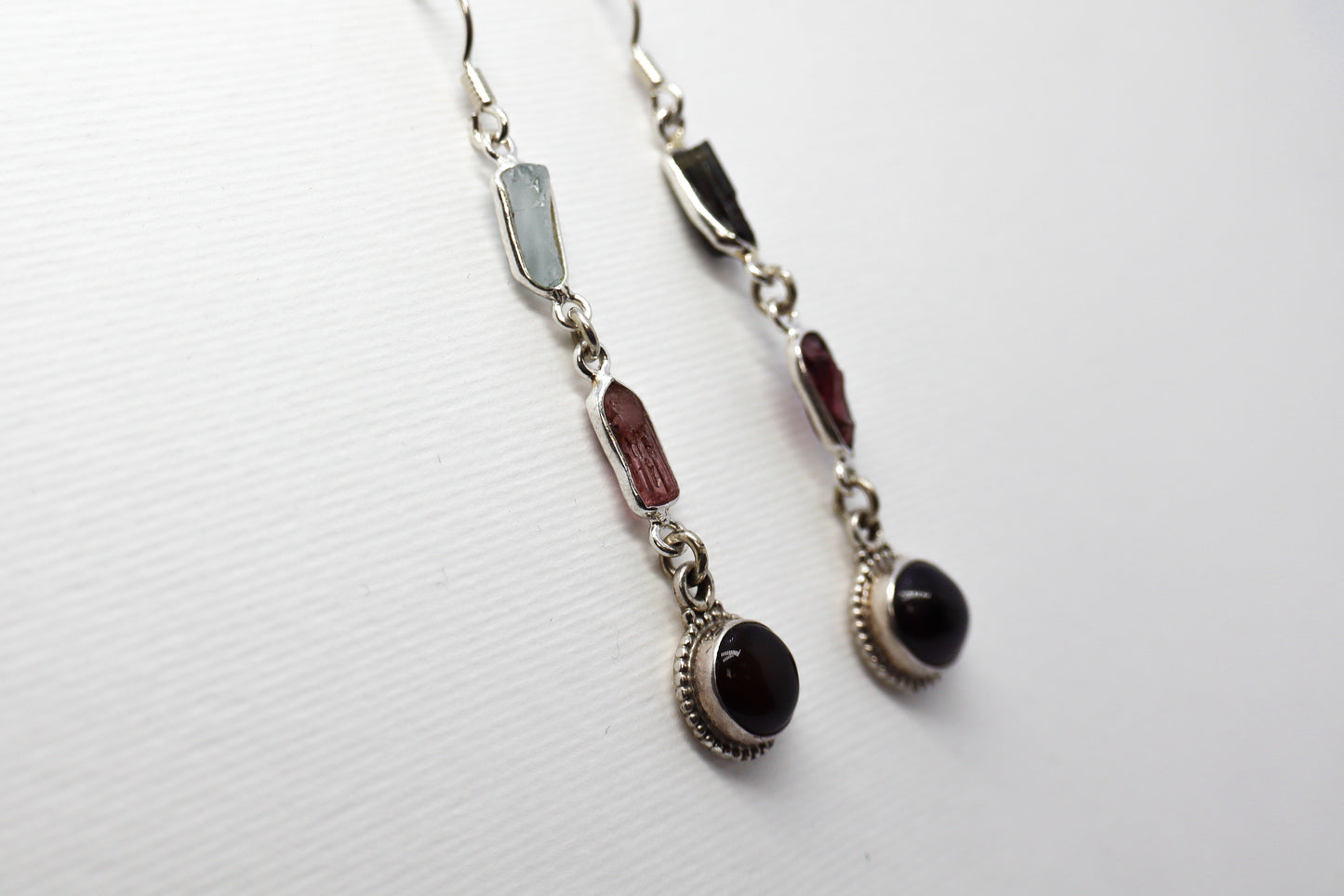 Garnet and Raw Blue Topaz Sterling Silver earring