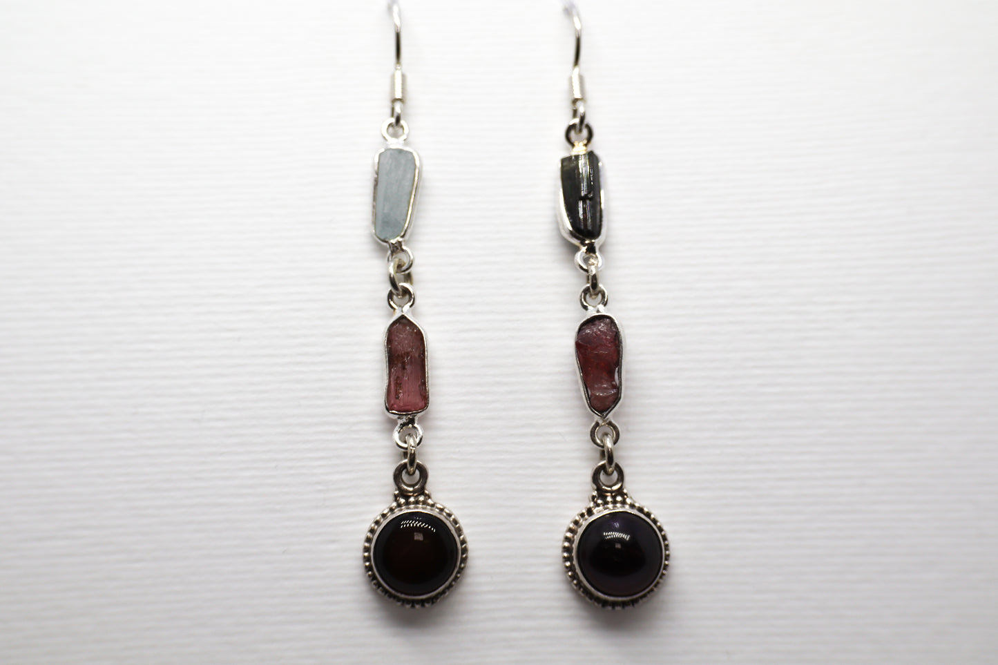 Garnet and Raw Blue Topaz Sterling Silver earring