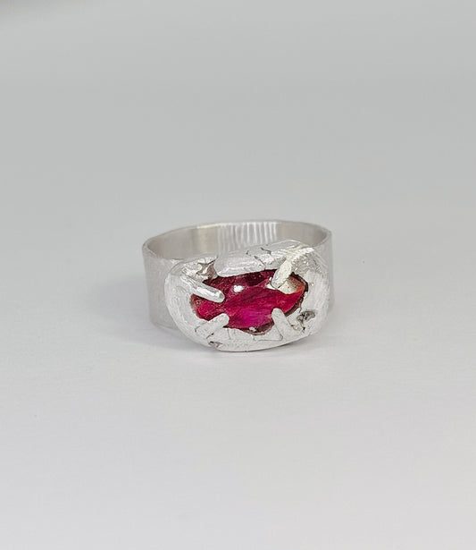 Celestial Object No. 04 – 999 Fine Silver Comet Ring with Ruby