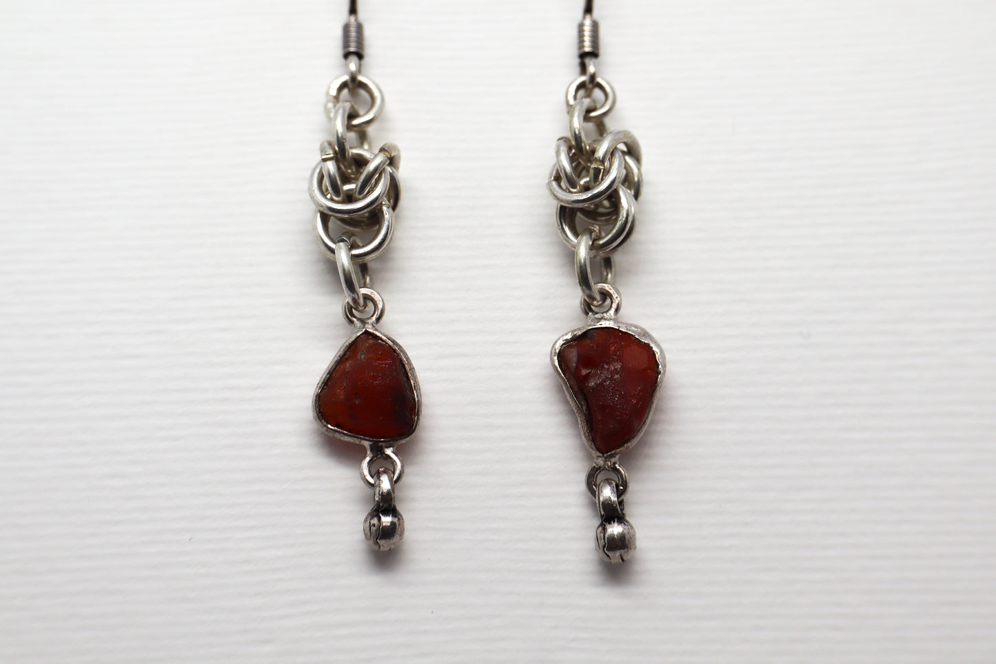 Chain mail and Cornelian Sterling Silver earring