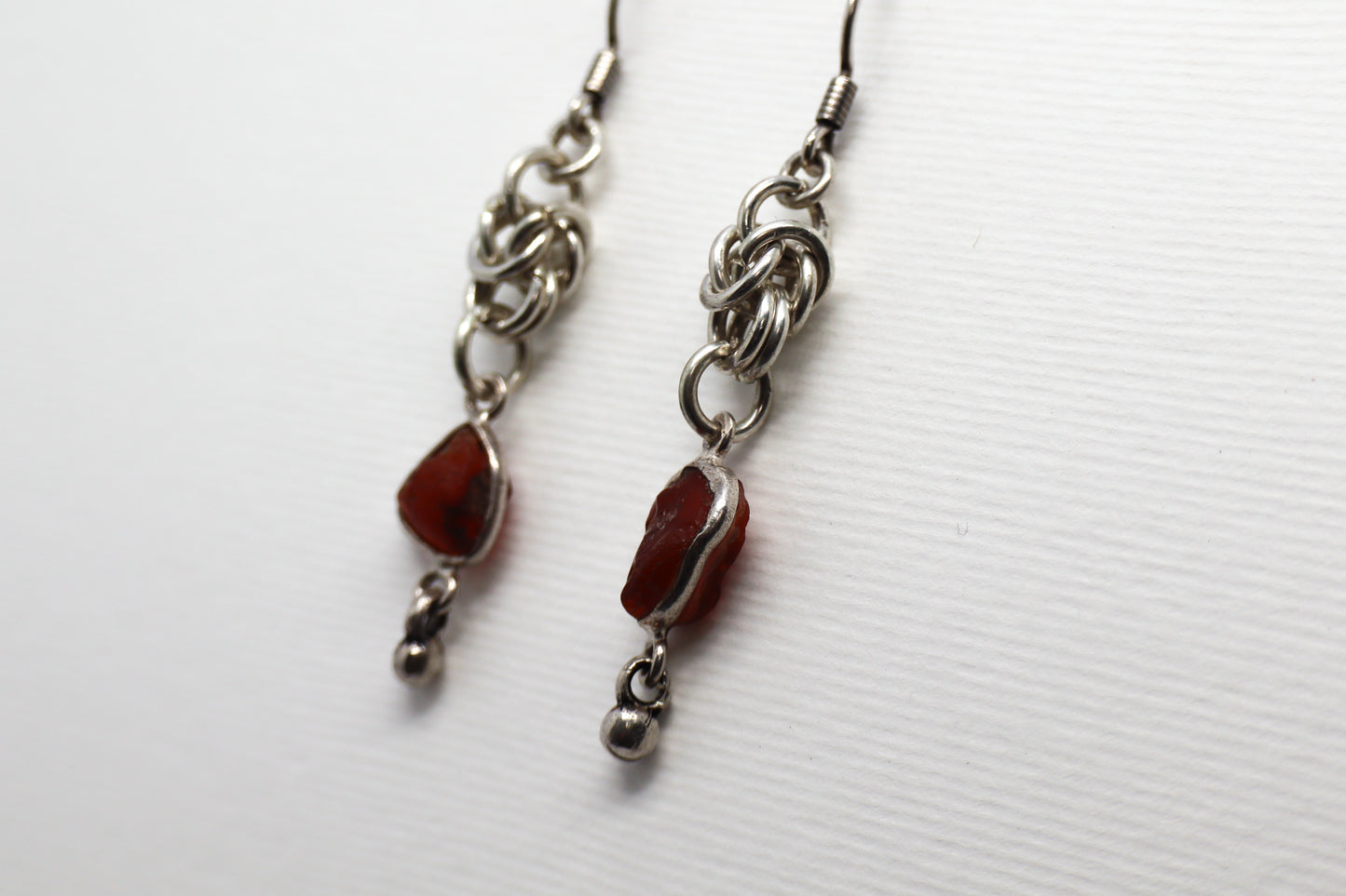 Chain mail and Cornelian Sterling Silver earring