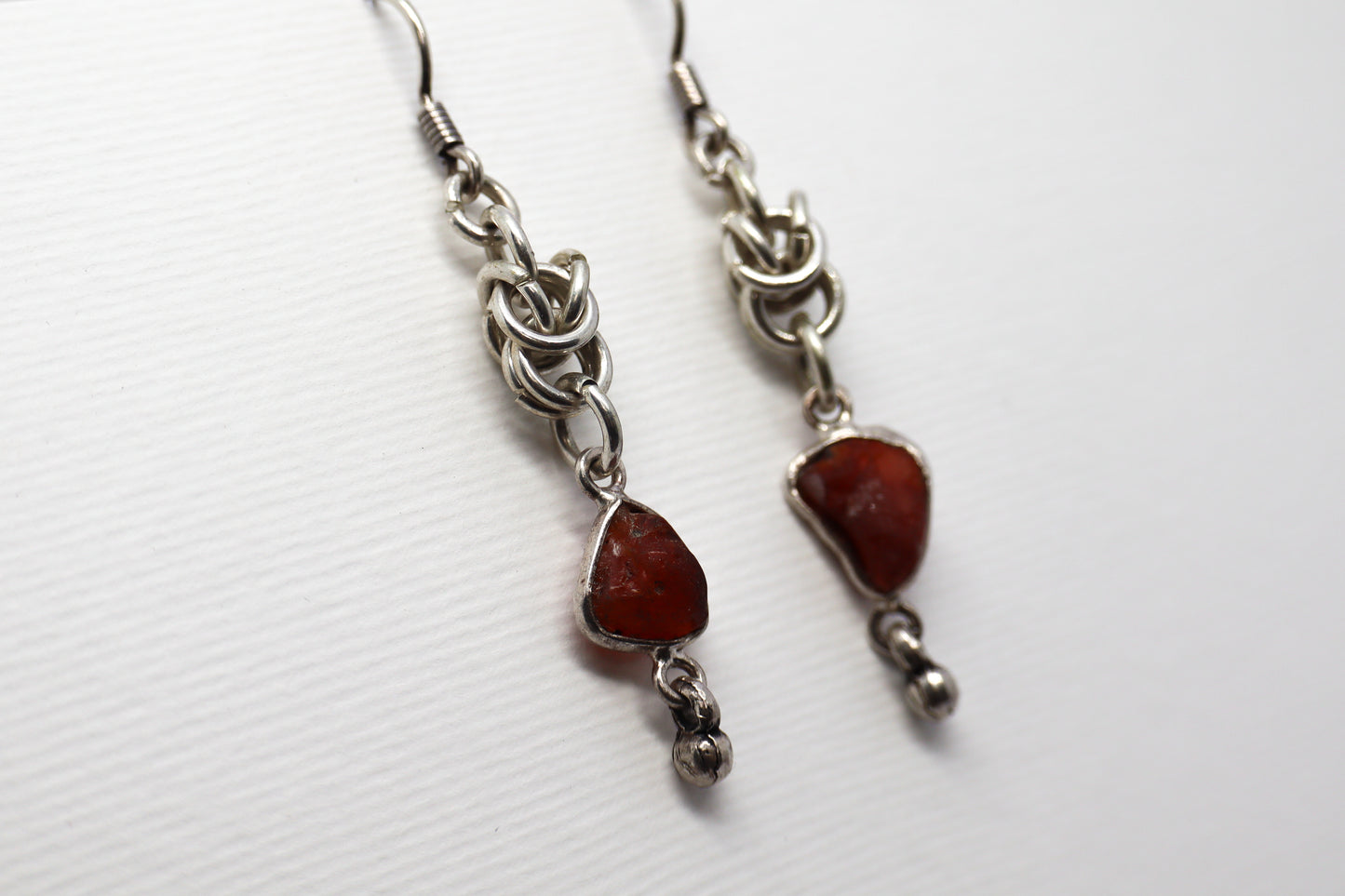 Chain mail and Cornelian Sterling Silver earring