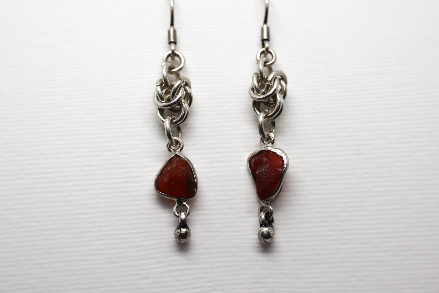 Chain mail and Cornelian Sterling Silver earring