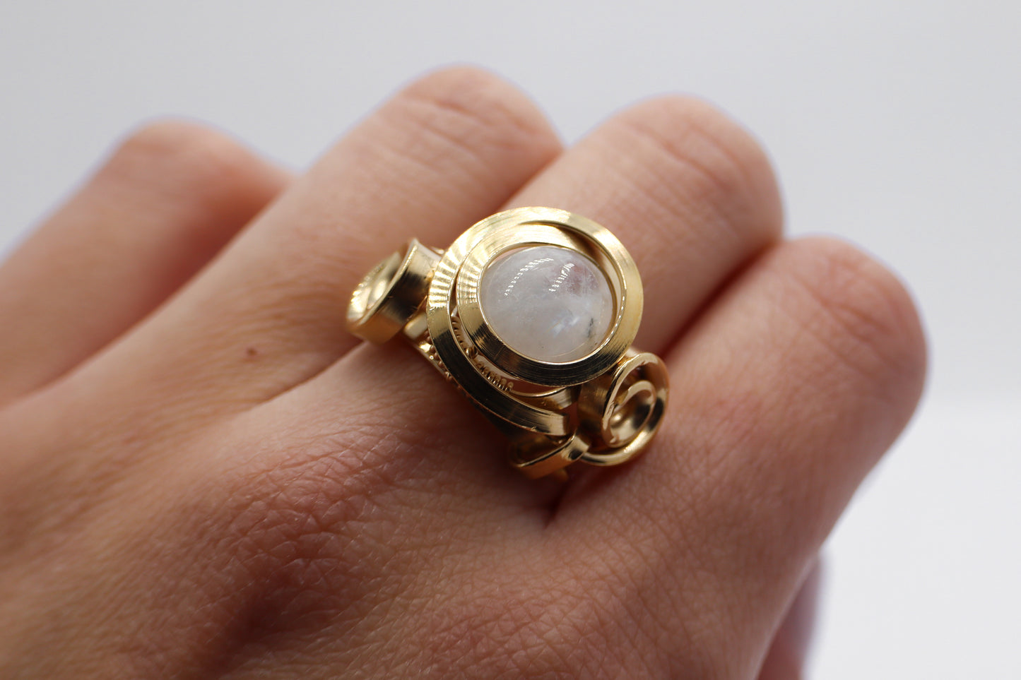 Gala Moonstone Gold Plated Solid Sterling Silver Ring