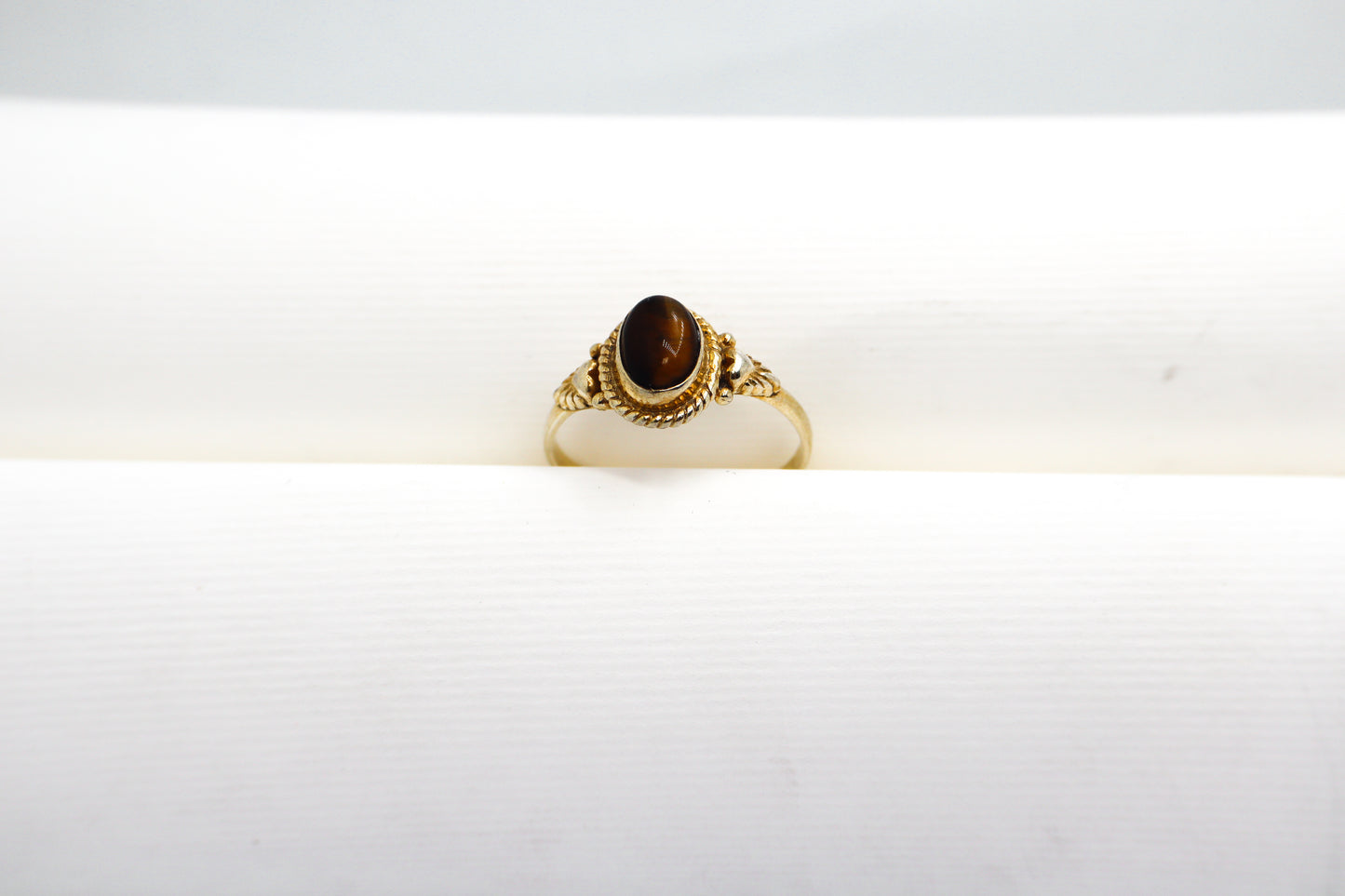 Tiger Eye Gold Plated Solid Sterling Silver Ring