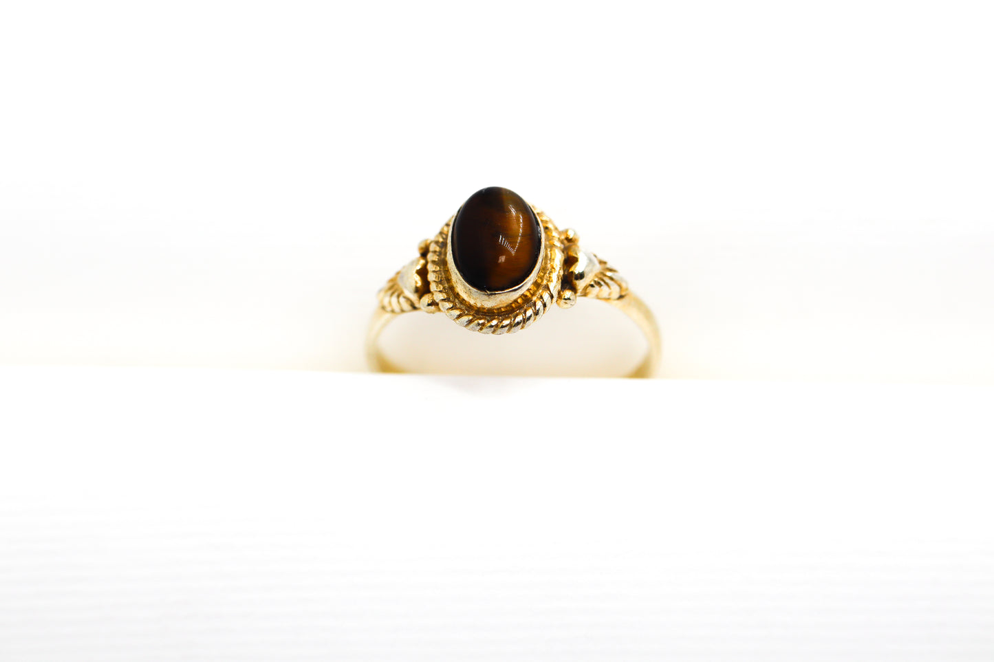 Tiger Eye Gold Plated Solid Sterling Silver Ring