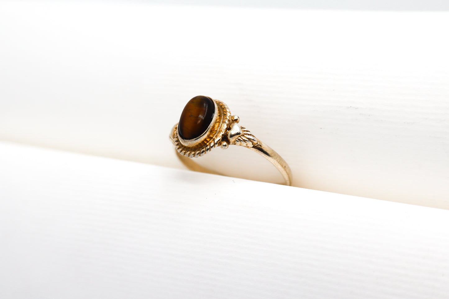 Tiger Eye Gold Plated Solid Sterling Silver Ring