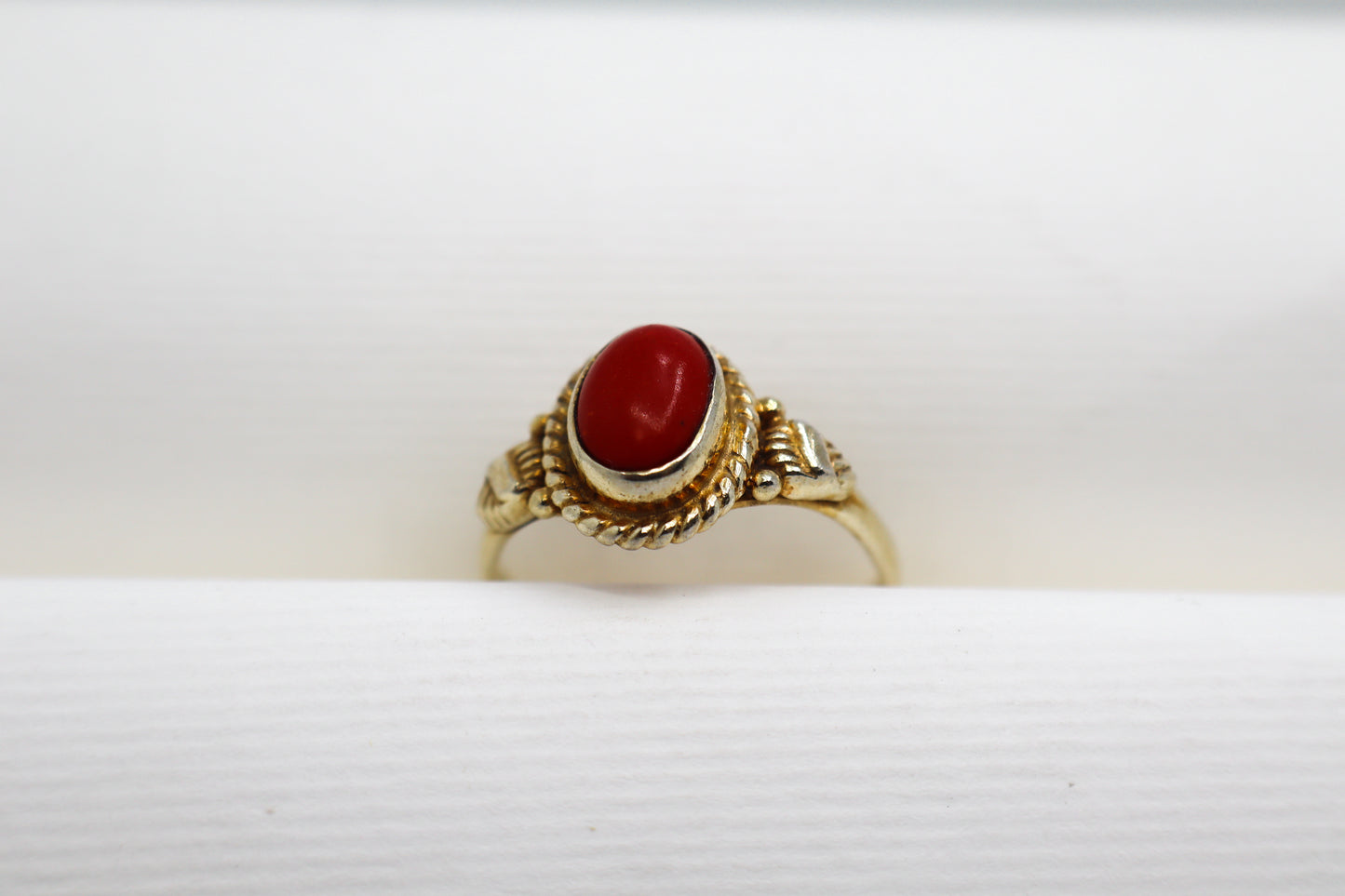 Coral Gold Plated Solid Sterling Silver Ring