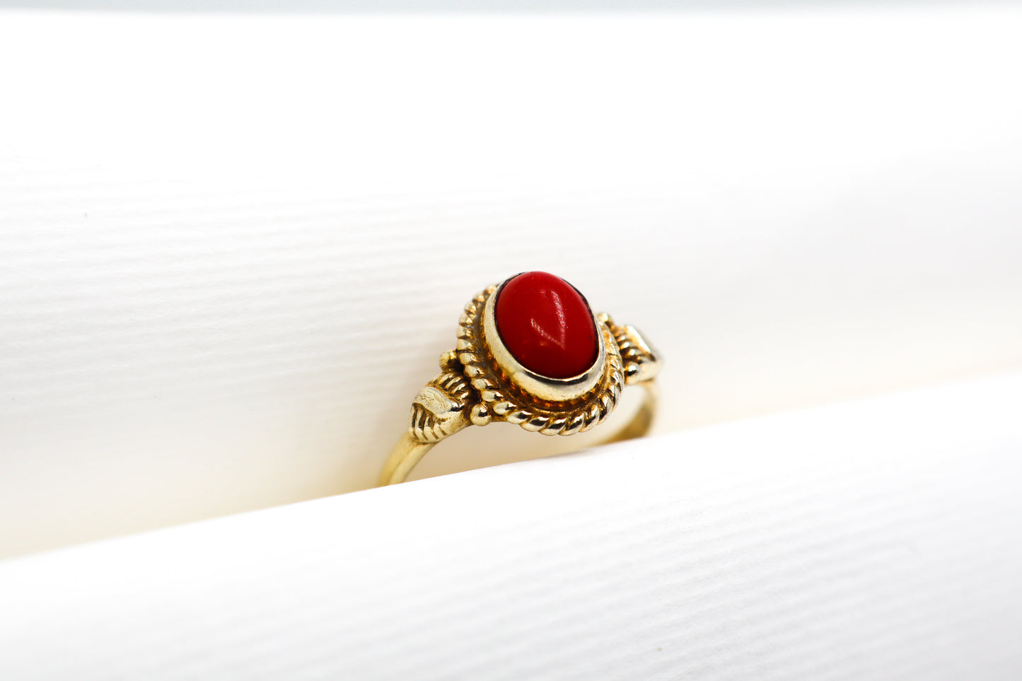 Coral Gold Plated Solid Sterling Silver Ring