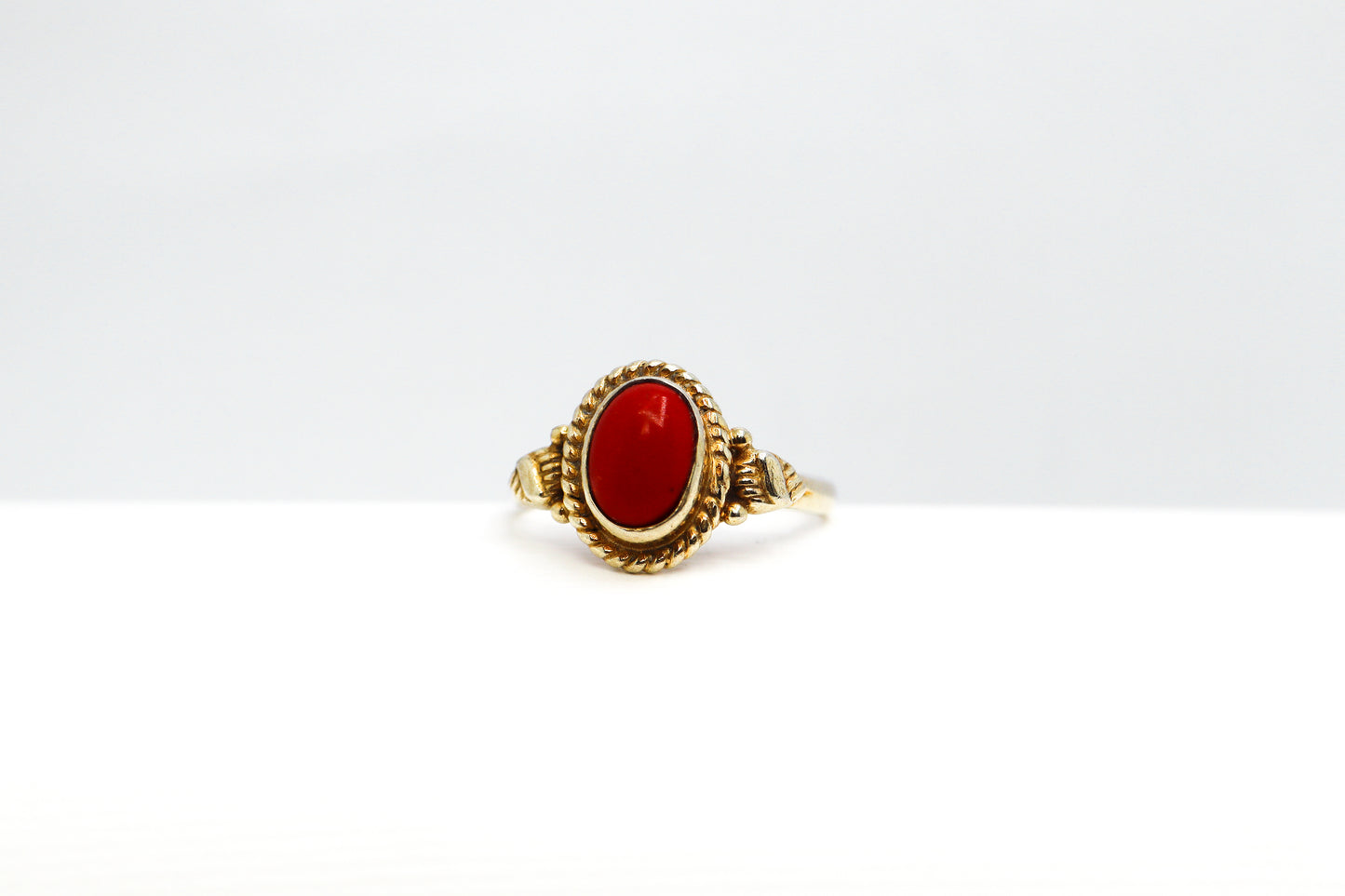 Coral Gold Plated Solid Sterling Silver Ring