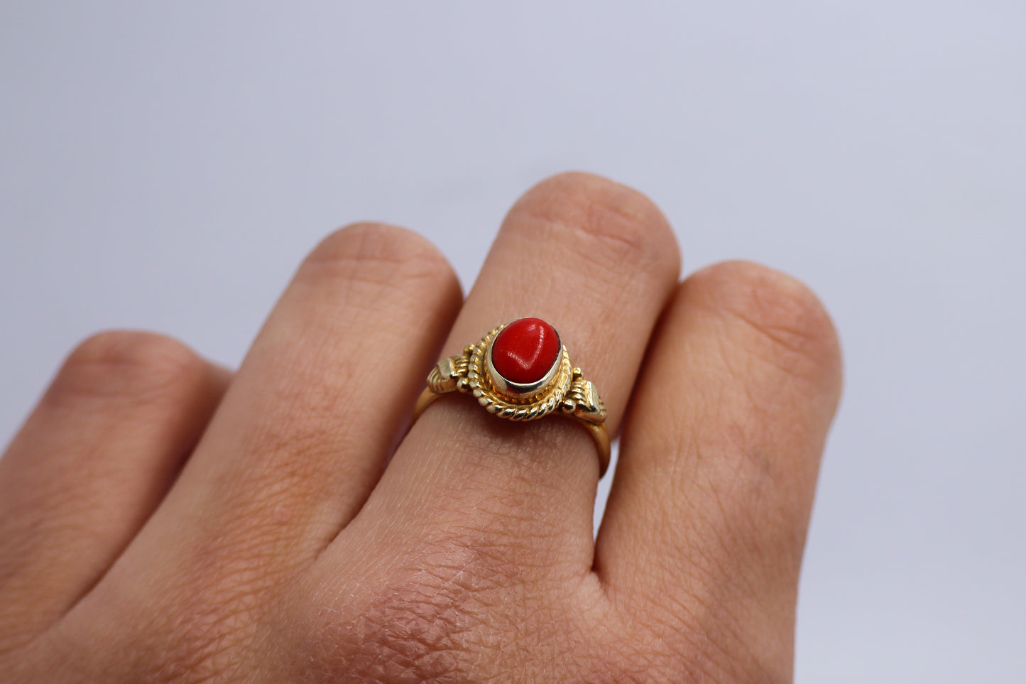 Coral Gold Plated Solid Sterling Silver Ring