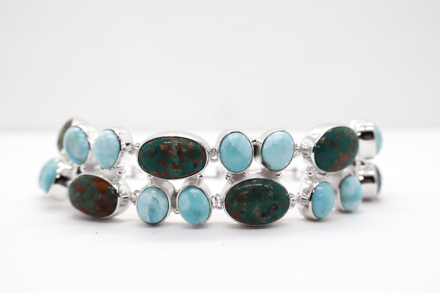 Chrysocolla and Larimar Sterling Silver Bracelet